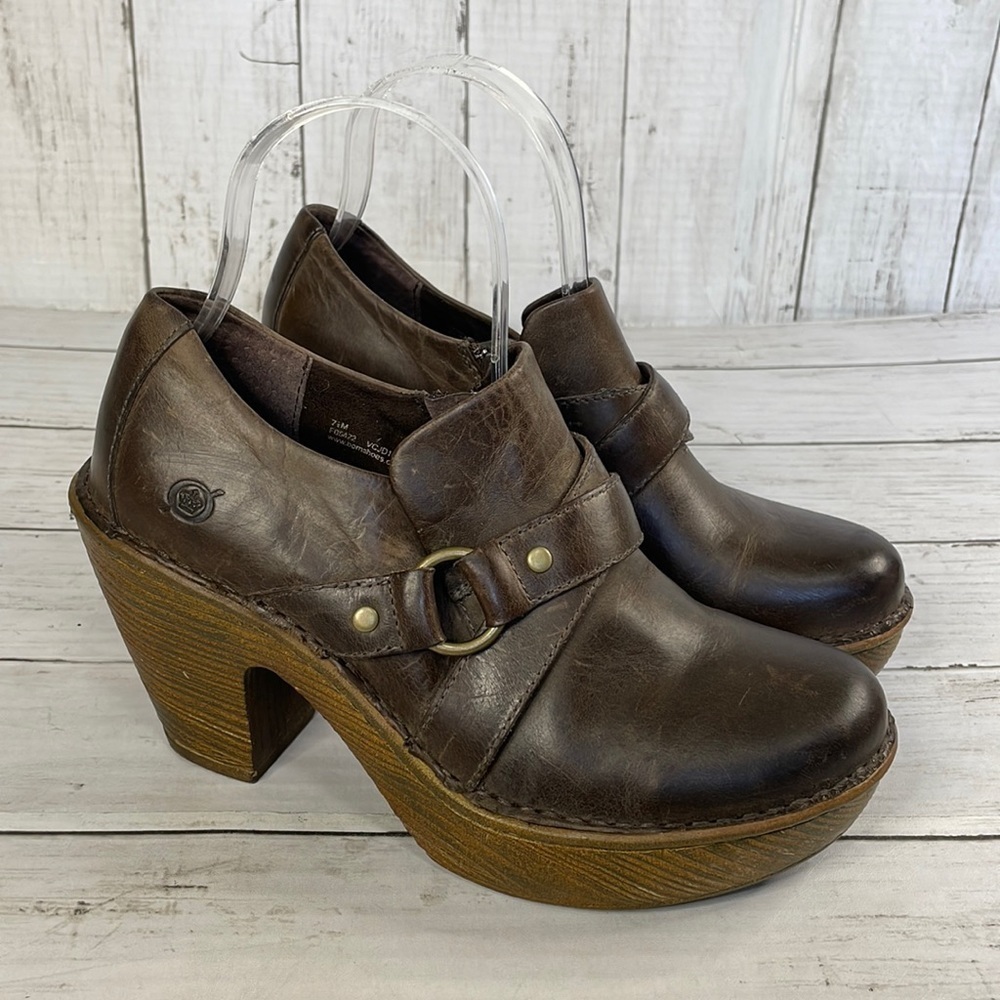 Born Bianca Brown Leather Platform Clog